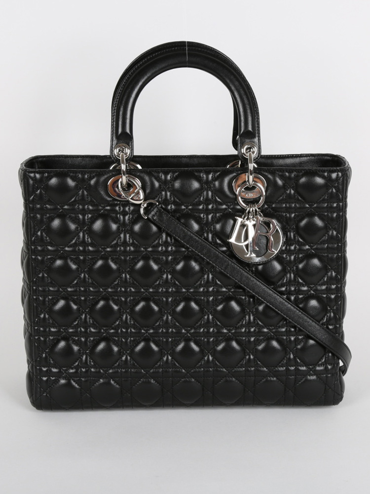 Dior Lady Dior Black Leather Large www.luxurybags