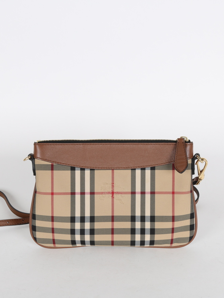 Burberry Horseferry Check and Brown Leather Clutch www.luxurybags