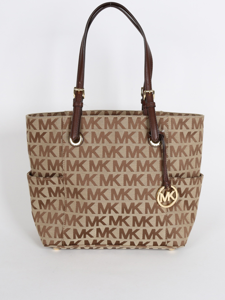 Michael Kors Jet Set MK Signature Brown Textile Tote www.luxurybags