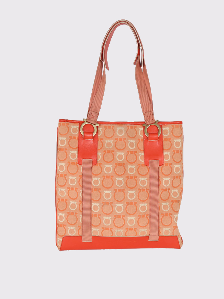 Salvatore Ferragamo Orange Canvas Shopping Bag www.luxurybags