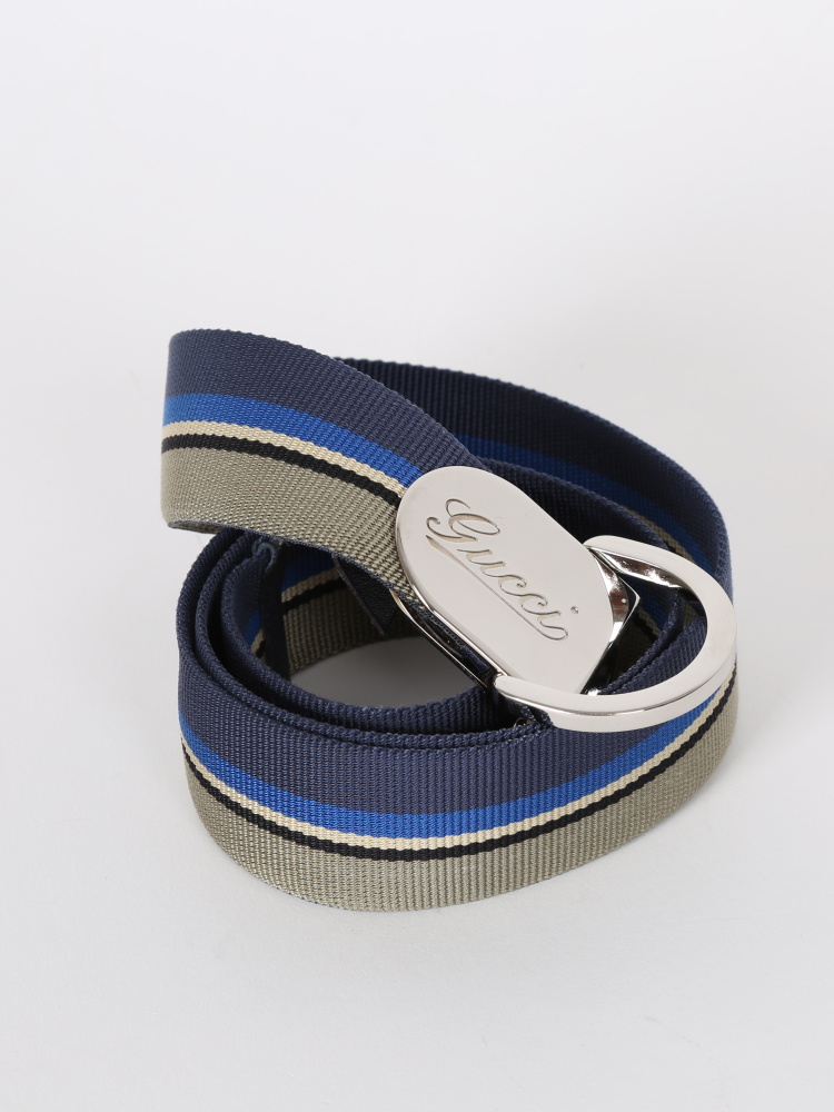 Gucci Blue and Khaki Stripes Textil Belt 85 www.luxurybags