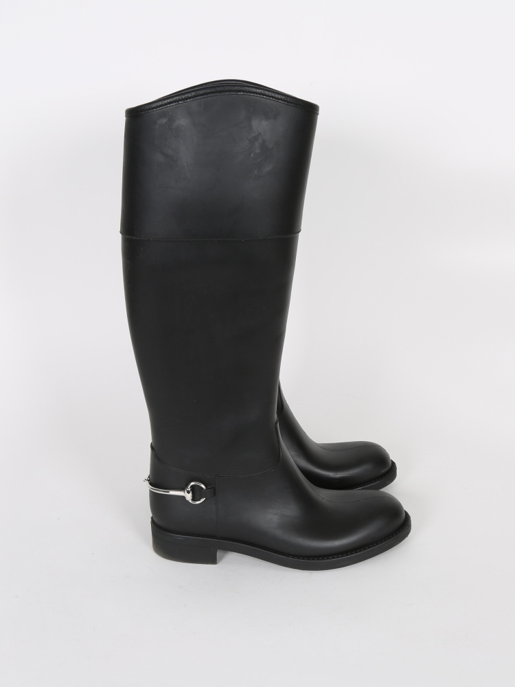 Gucci Rain Boots Black with Horsebit Detail 38 www.luxurybags