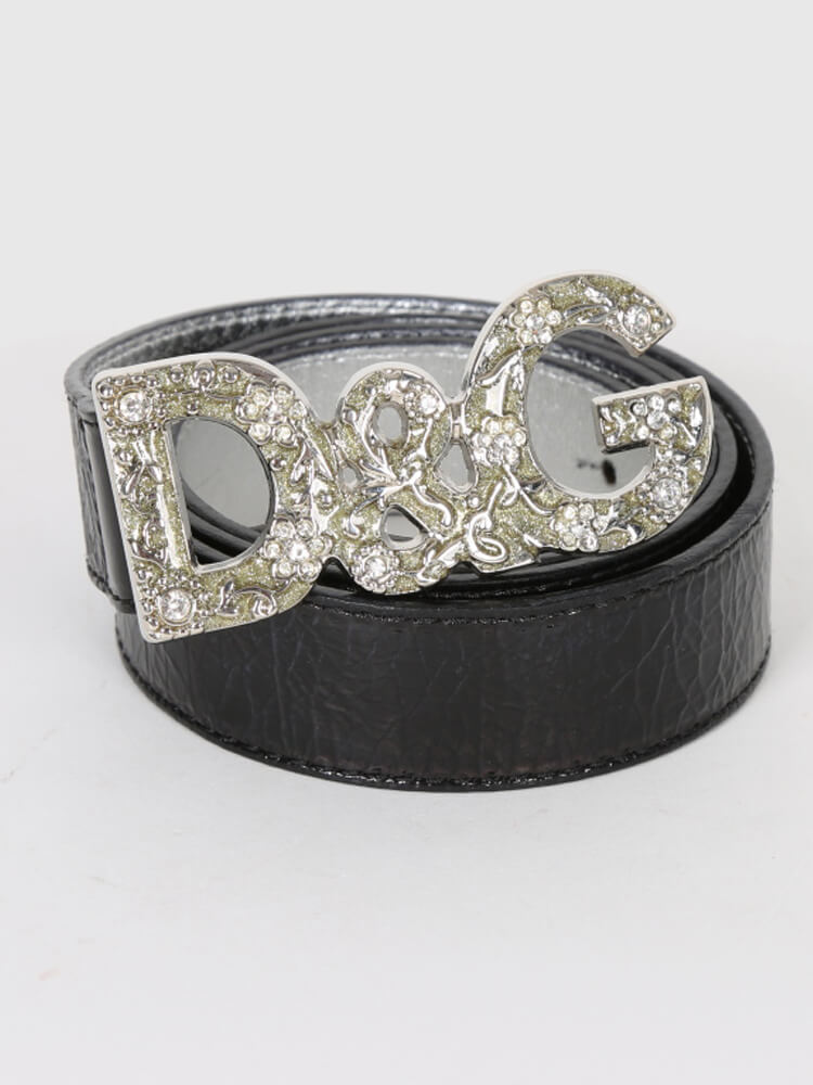 Dolce & Gabbana - Black Patent Leather DG Buckle Belt 95 