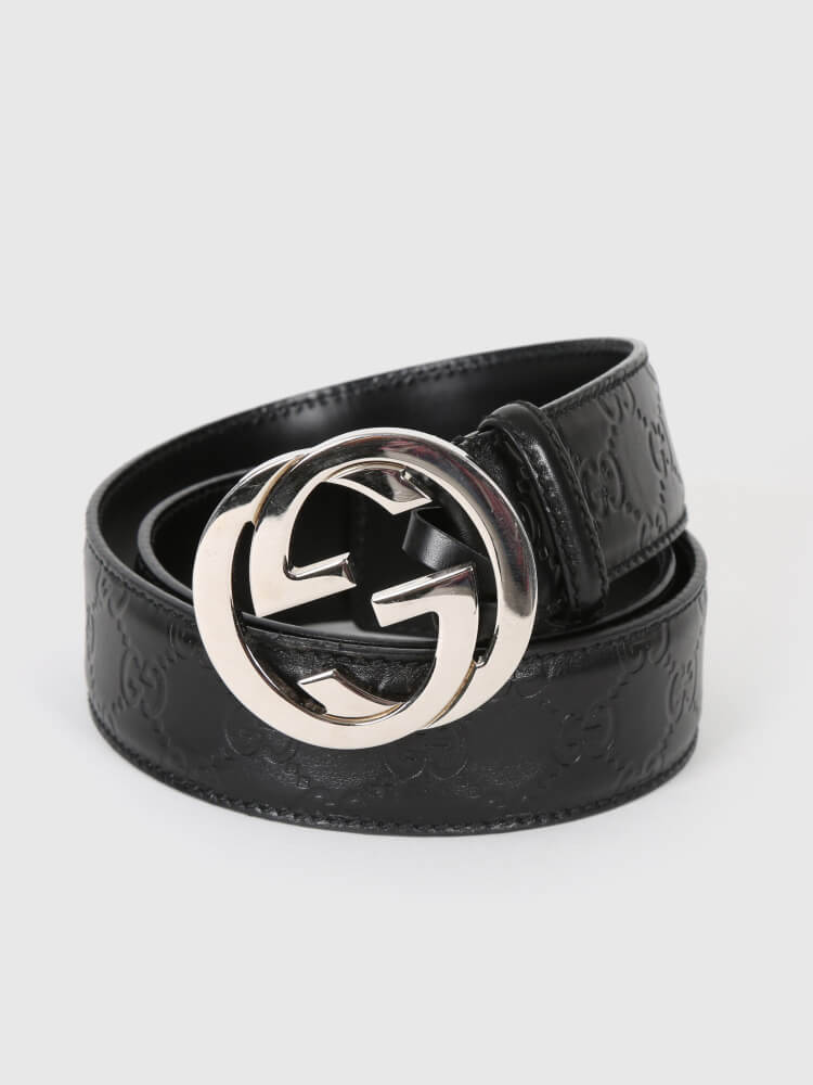 Gucci GG Interlocking Guccissima Black Leather Belt 85 www.luxurybags