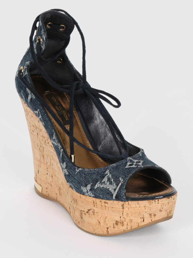 Louis Vuitton Denim Wedge Shoes Heels