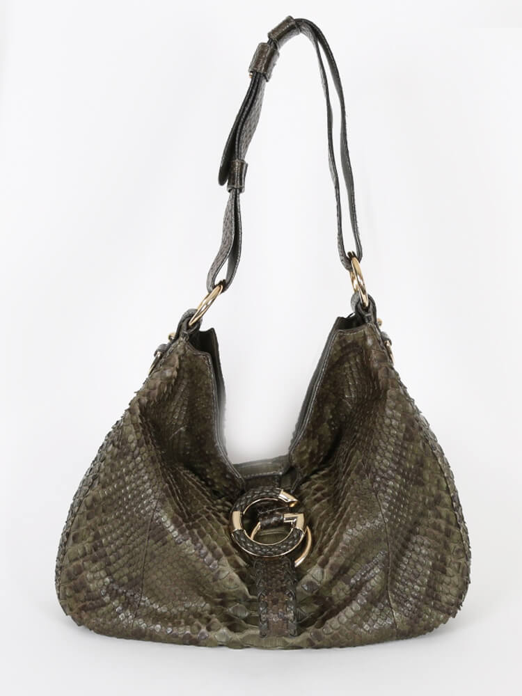 Gucci G Wave Khaki Python Hobo www.luxurybags