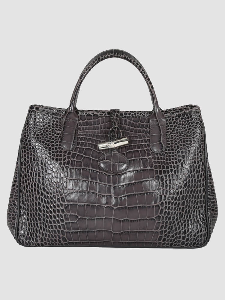 Longchamp Roseau Croco Pattern Bag Grey www.luxurybags