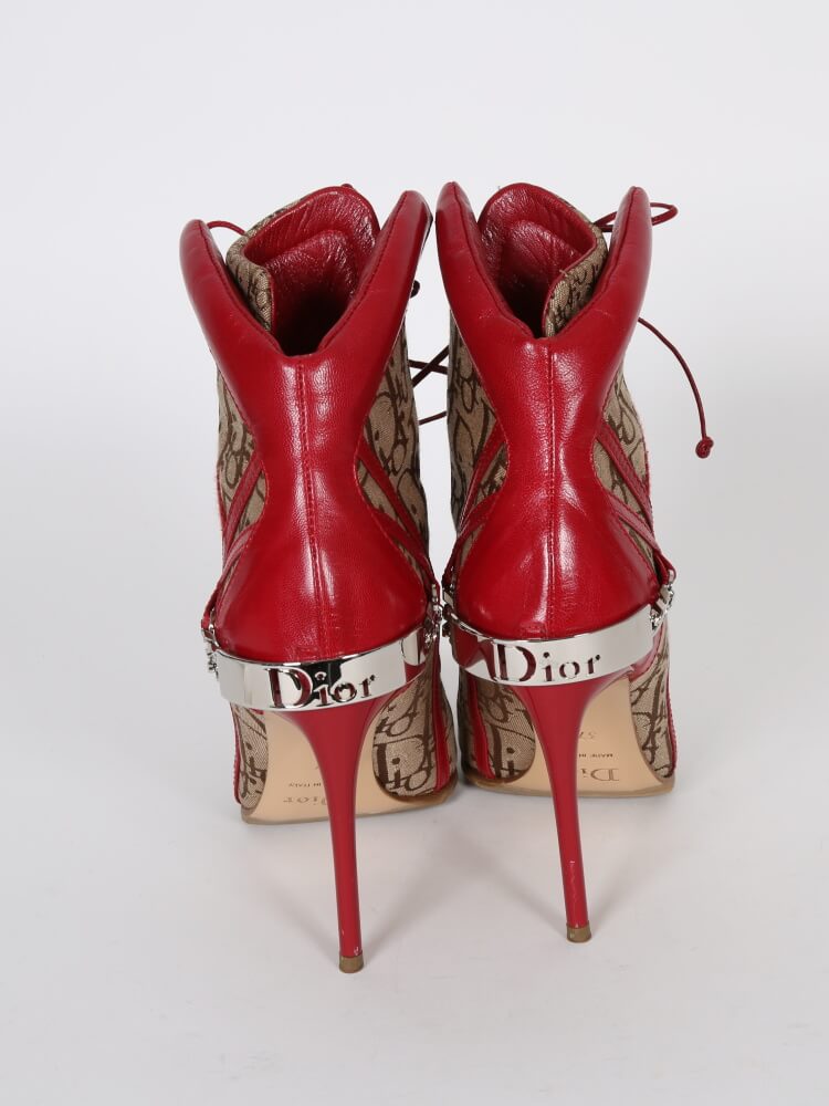 Dior Rasta Red Detail Beige Pointy Toe Ankle Boots 37 www.luxurybags