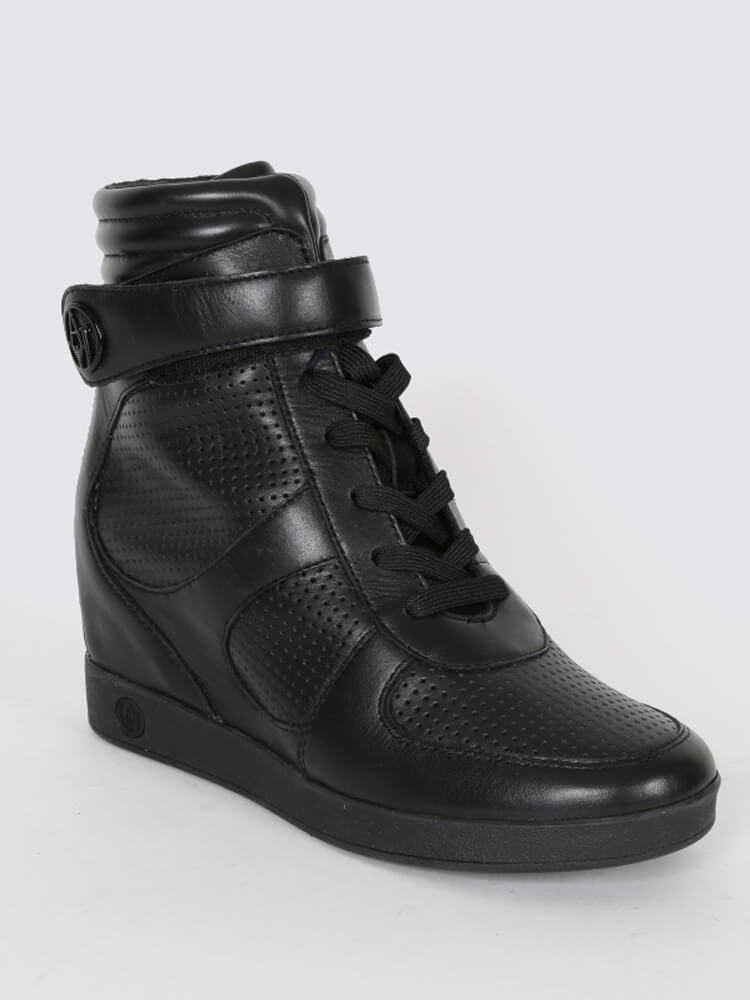 Black leather wedge sneaker online