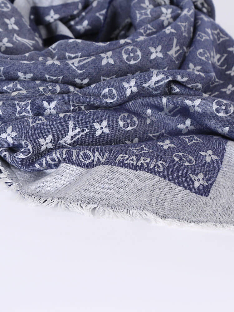 Louis Vuitton Monogram Tuch Denim Blau Wolle Seide M71376