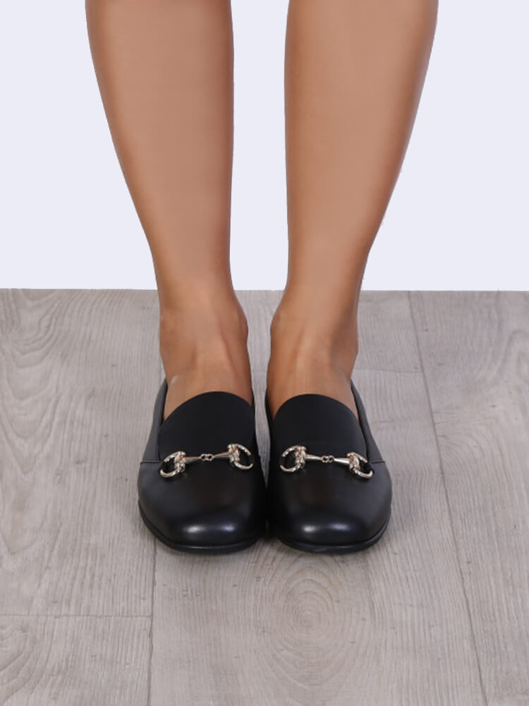 Black leather horsebit loafers online