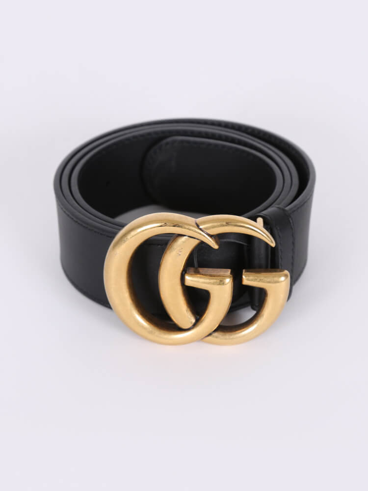 Black gucci belt with gold buckle on sale