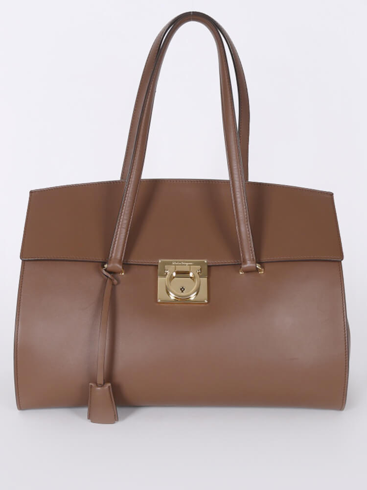 Salvatore Ferragamo Gancio Lock Leather Tote Brown www.luxurybags