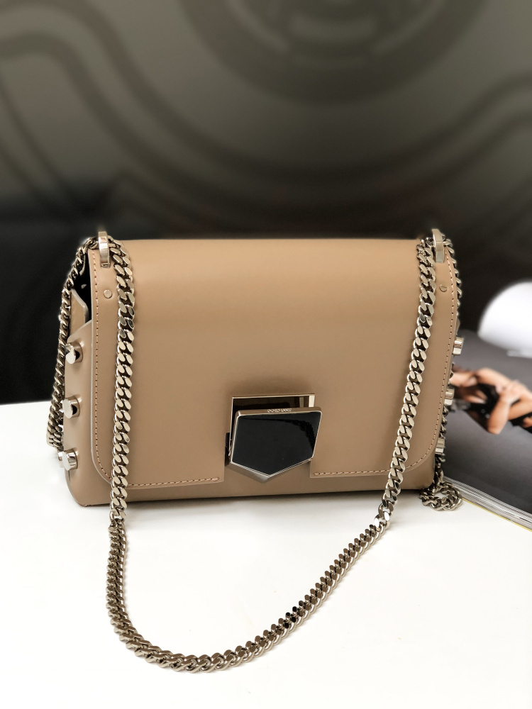 Jimmy Choo Lockett Petite Polished Leather Chain Shoulder Bag Beige www.luxurybags