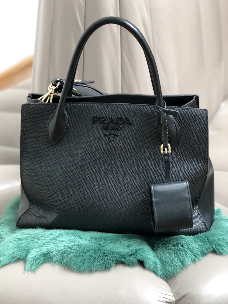 Prada Monochrome Saffiano Leather Bag with Calf Leather Sides Nero www.luxurybags