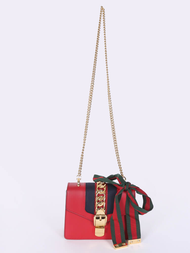 Gucci GG Sylvie Mini Leather Chain Bag Red www.luxurybags