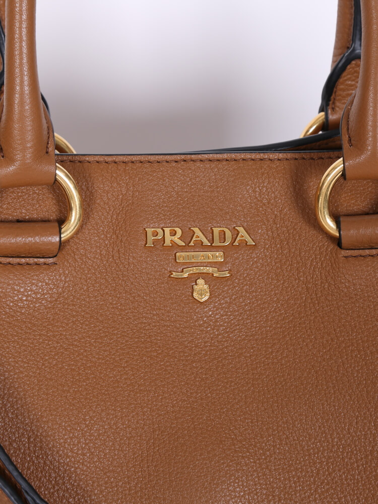 Prada Vitello Phenix Brown Cannella Shopping Tote Bag - L