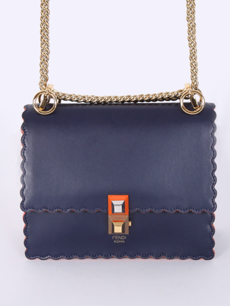 Fendi Kan I Small Leather Mini Wave Bag Dark Blue www.luxurybags