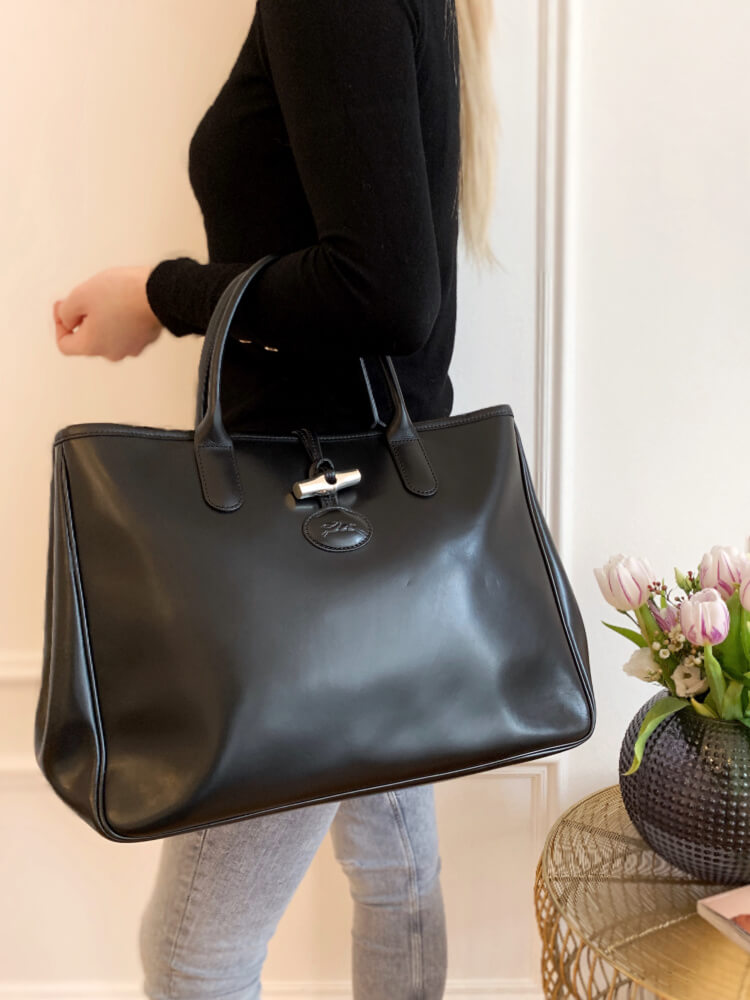 Roseau leather tote Longchamp Black in Leather - 24244384