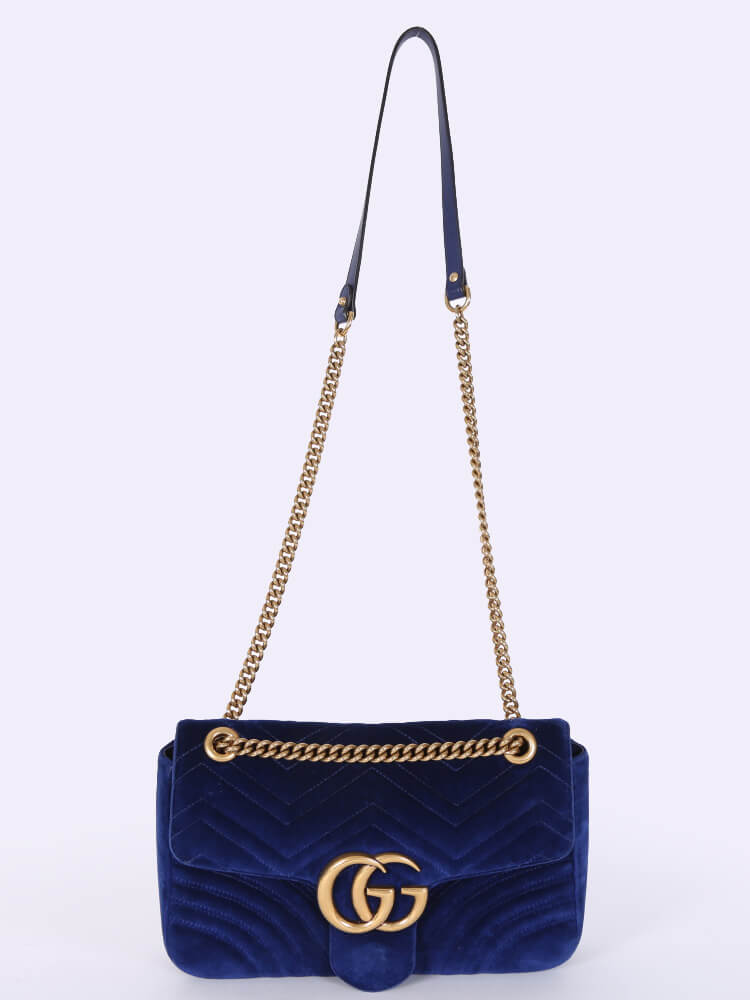 Gucci GG Marmont Medium Velvet Shoulder Bag Cobalt Blue www.luxurybags