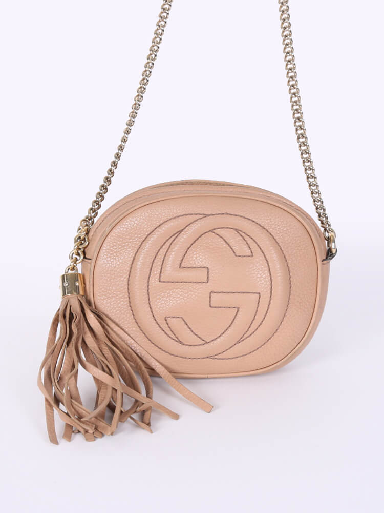 Gucci Soho Mini Leather Chain Bag Beige www.luxurybags