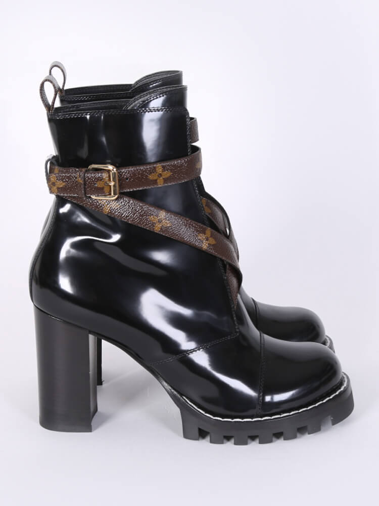 Louis Vuitton - Star Trail Glazed Calfskin Ankle Boots Noir 40