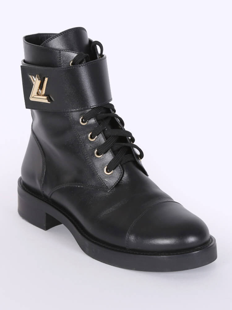 LOUIS VUITTON Calfskin Wonderland Ranger Flowers Boots 37.5 Black