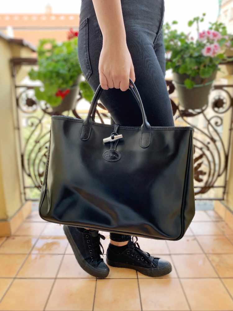 Roseau leather tote Longchamp Black in Leather - 24244384