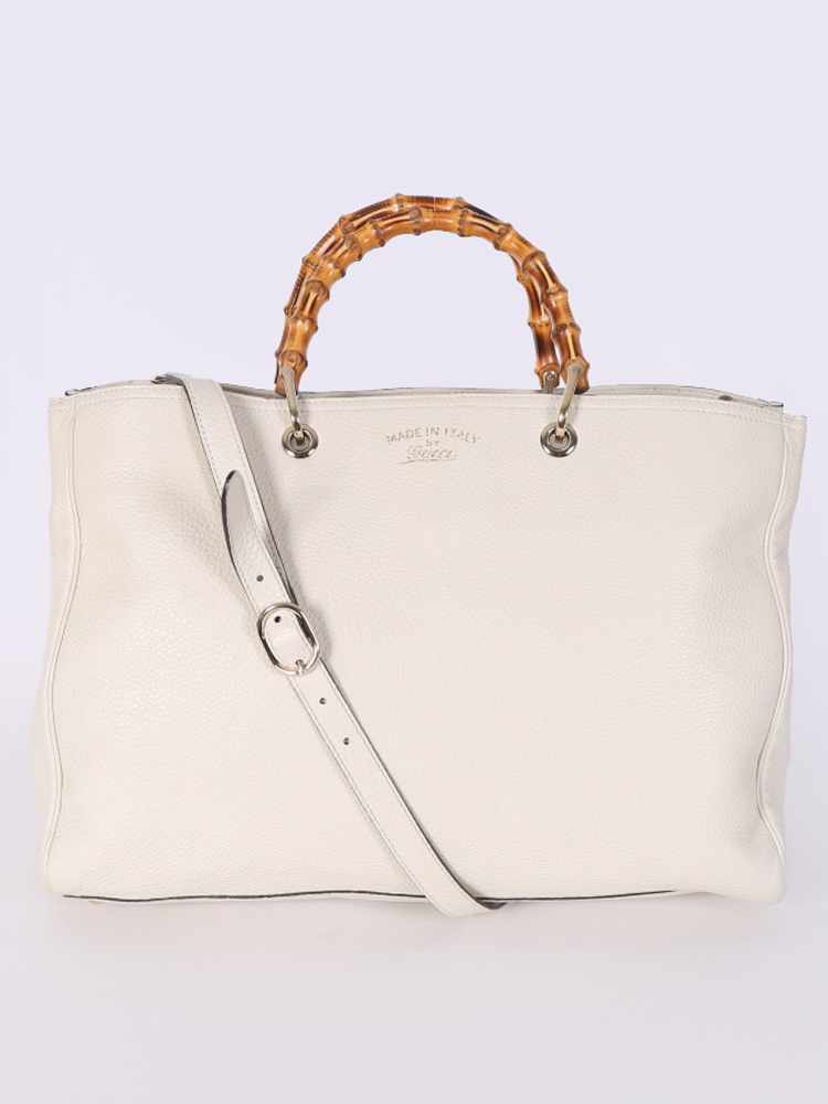 Gucci Bamboo Shopper Large Leather Tote Ivory www.luxurybags