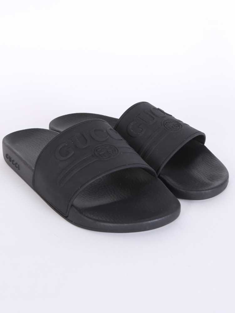 Gucci GG Gucci Logo Rubber Slide Sandals Black 11 www.luxurybags