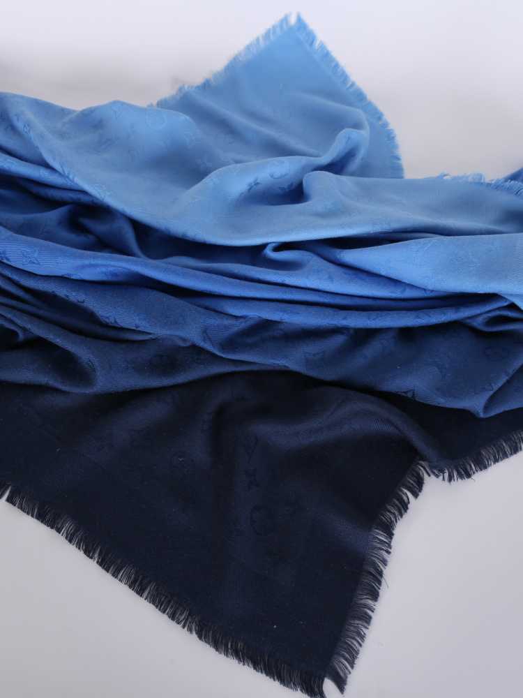 Louis Vuitton Bleu Jean Monogram Silk/Wool Sunrise Shawl Scarf - Yoogi's  Closet