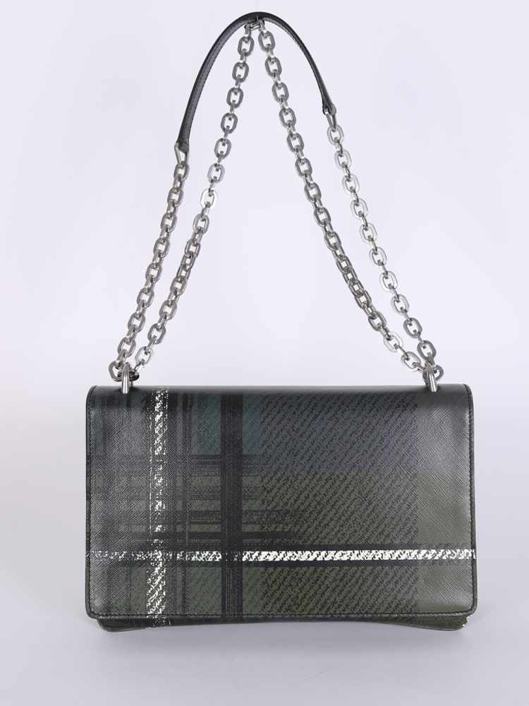 Prada - Saffiano Tartan Print Chain Flap Bag Militare