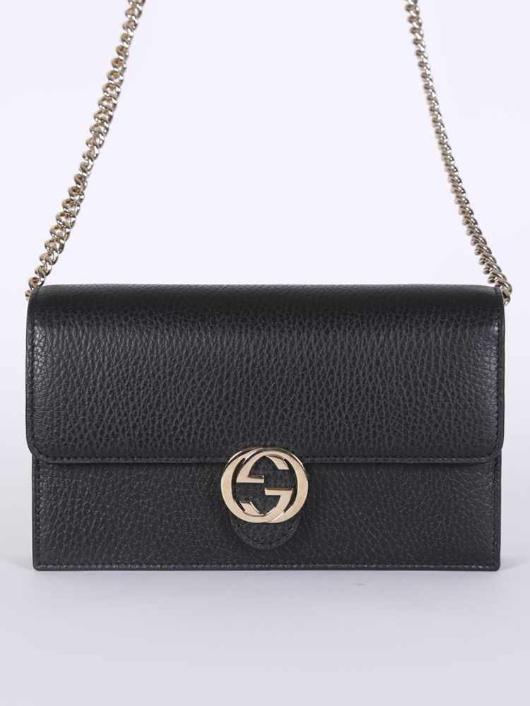 Gucci GG Interlocking Leather Wallet On Chain Nero www.luxurybags