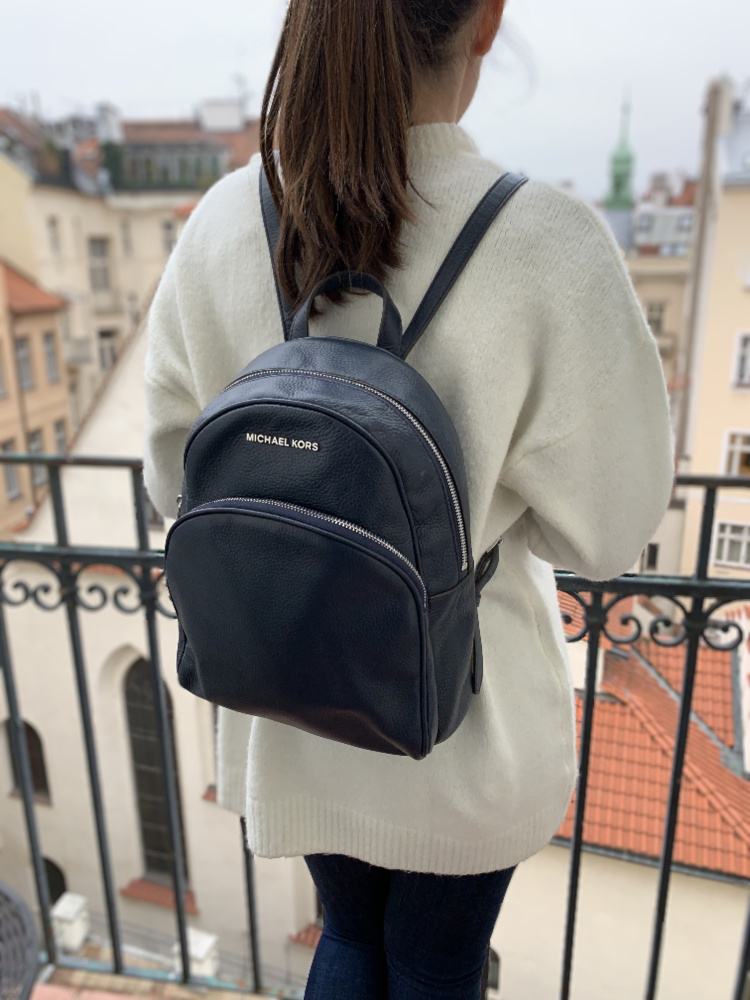 Michael Kors Abbey Medium Leather Backpack Navy www.luxurybags