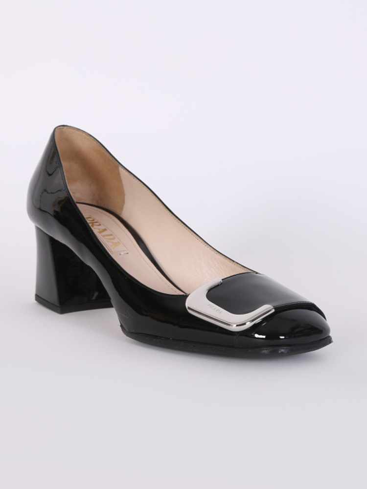 Prada Patent Leather Mid Heel Pumps Black 36 www.luxurybags