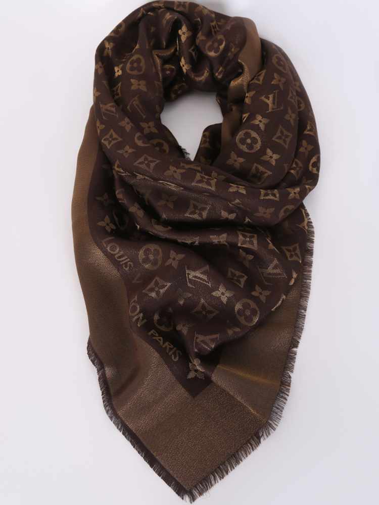 Louis Vuitton Brown Lurex Monogram Shine Shawl with Box rt. $675 For Sale  at 1stDibs