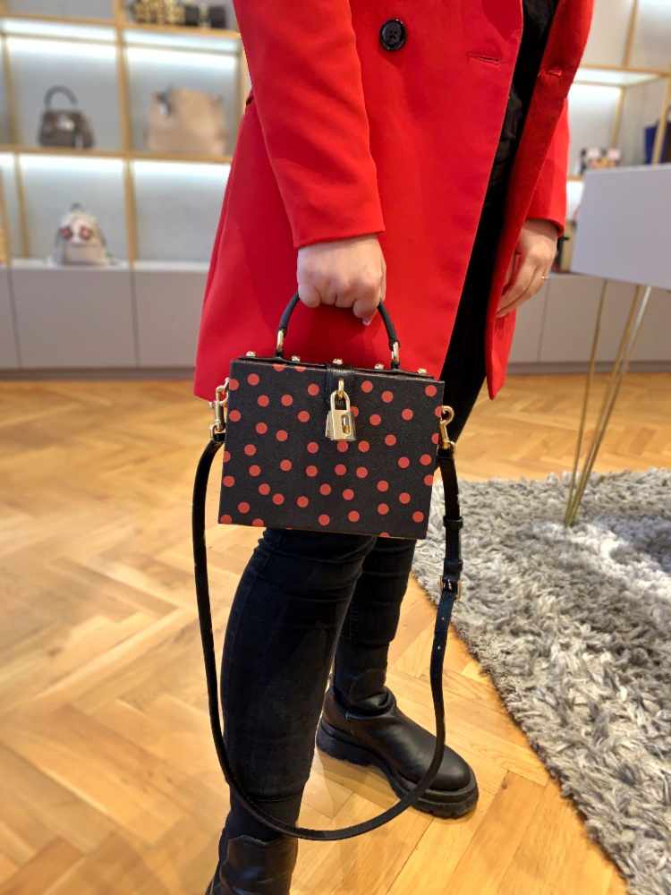 Dolce Gabbana Miss Dolce Red Polka Dot Dauphine Leather Box Bag Black www.luxurybags