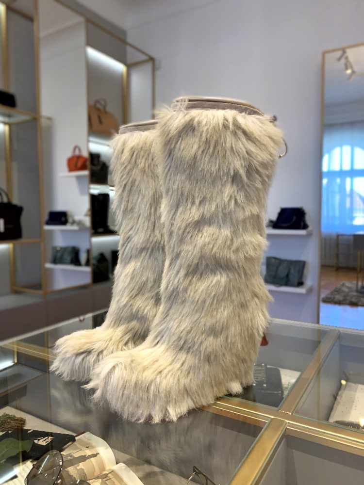 Prada - Faux Fur Hidden Wedge Snow Boots Cream 39 