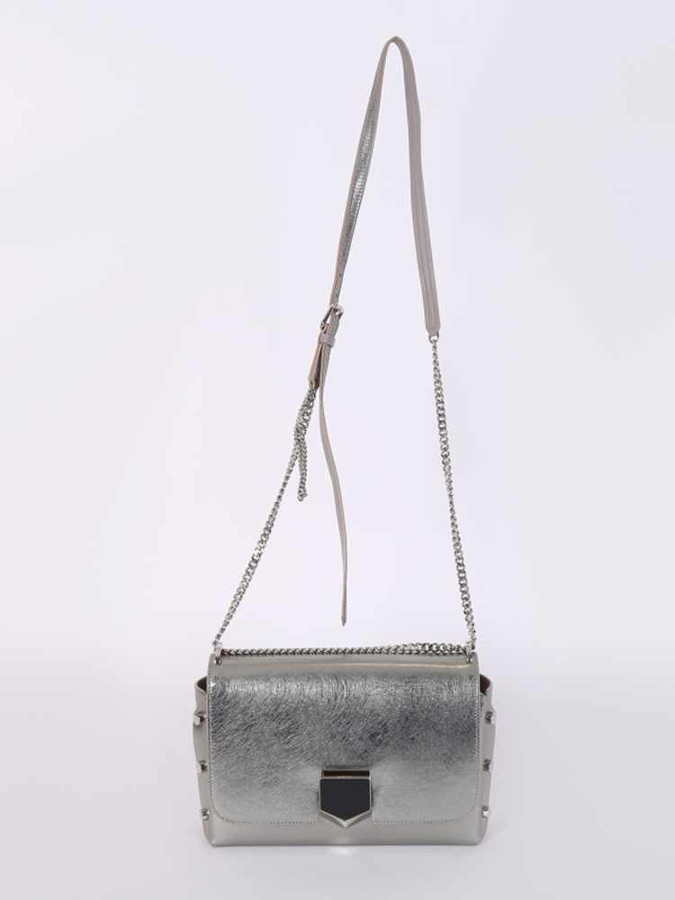 Jimmy Choo Lockett City Metallic Leather Shoulder Bag Silver www.luxurybags