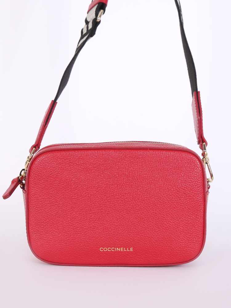 Coccinelle Tebe Leather Logo Strap Camera Bag Ruby www.luxurybags