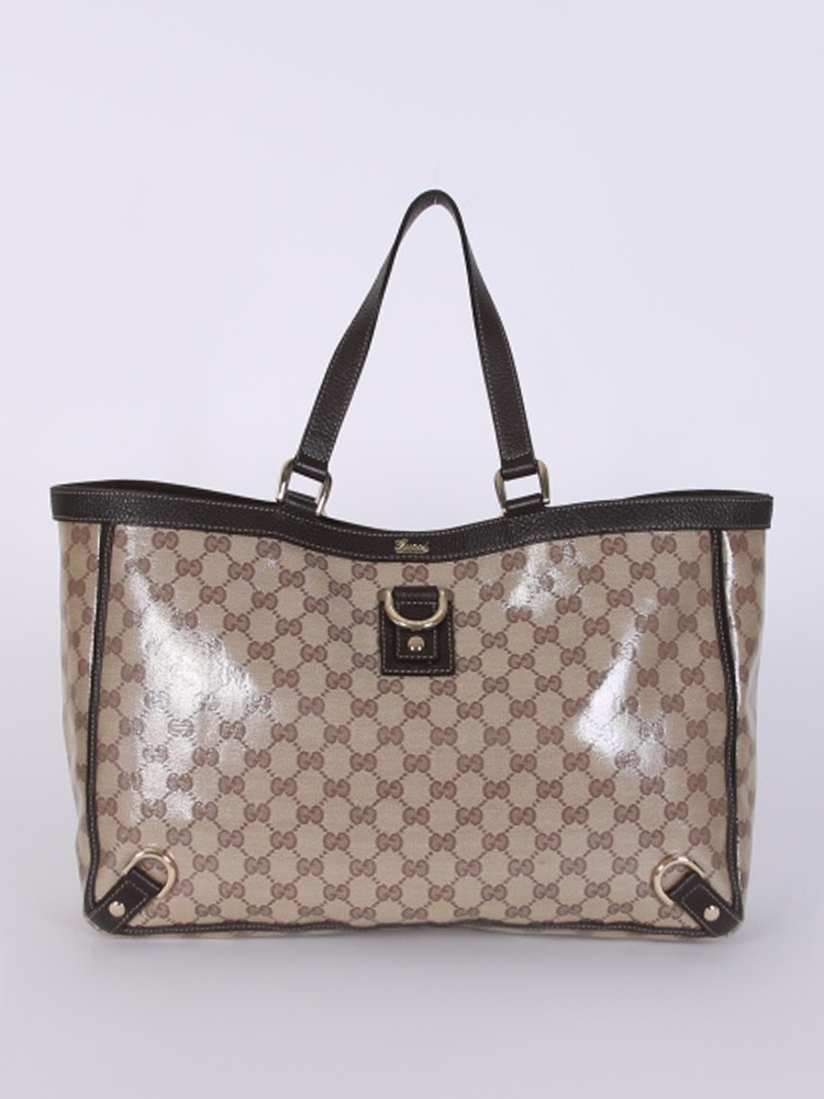 Gucci Abbey Large D Ring GG Crystal Shopping Tote Brown www.luxurybags