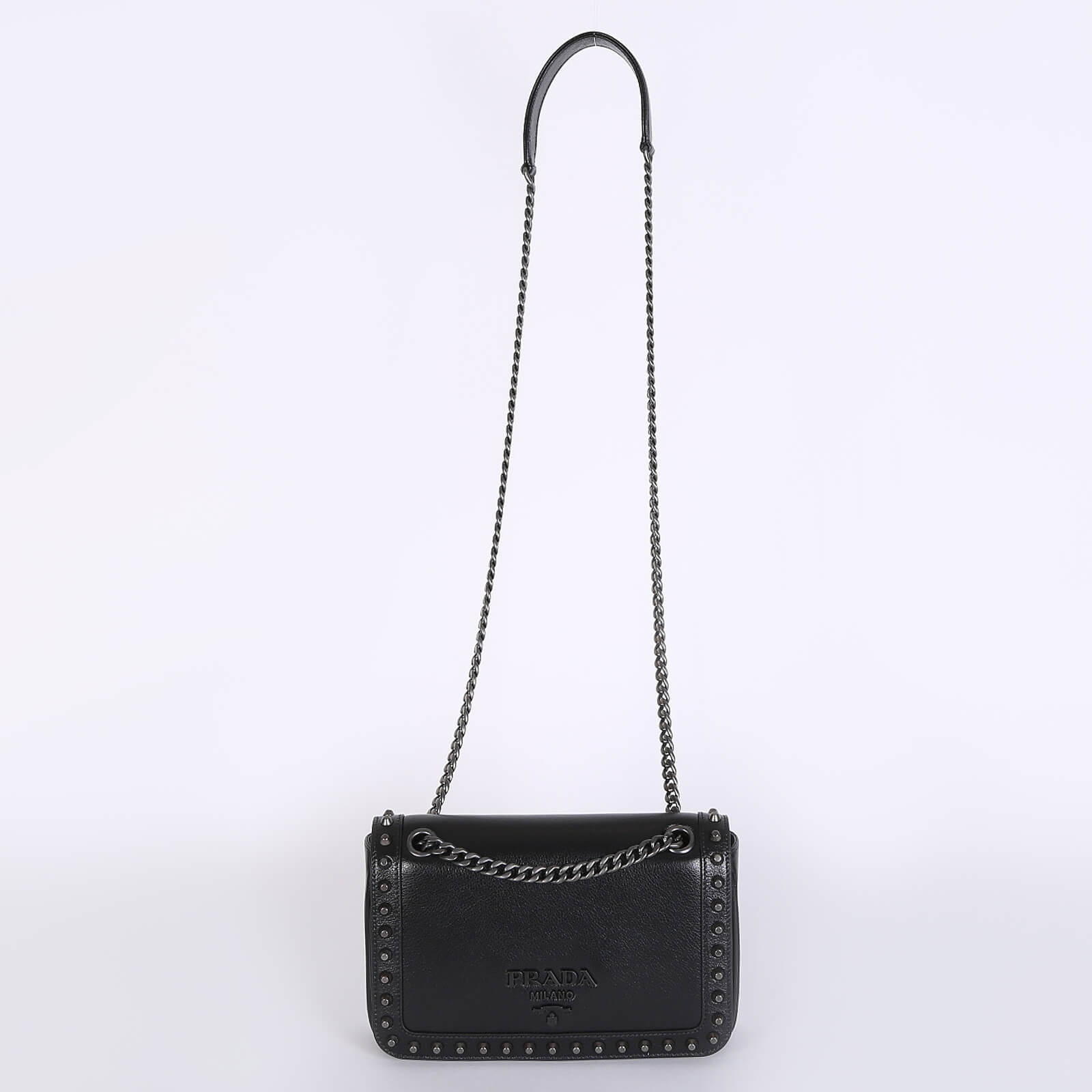 Prada Pattina Glace Calfskin Chain Shoulder Bag Nero www.luxurybags