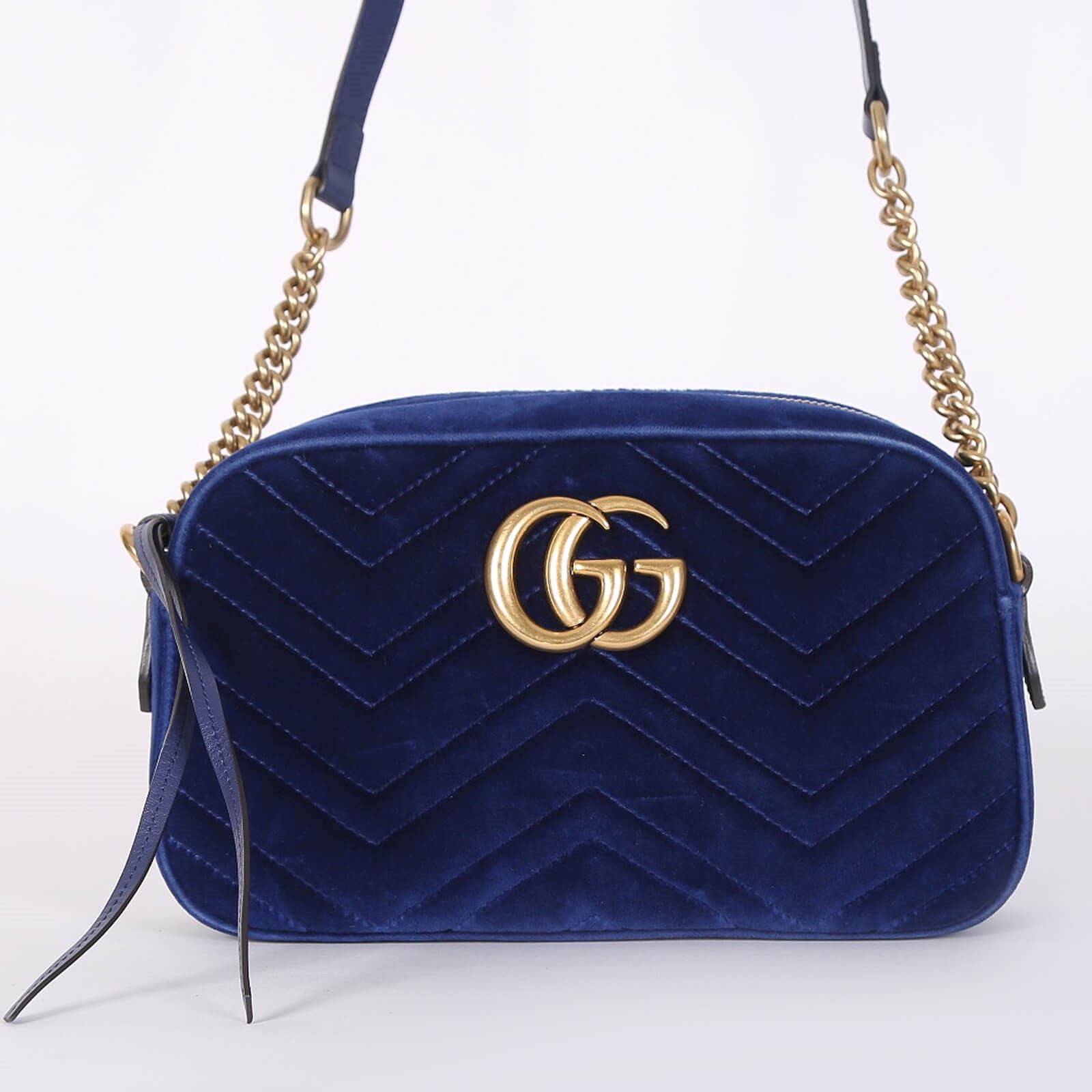 Gucci GG Marmont Small Velvet Top Zip Shoulder Bag Cobalt Blue www.luxurybags