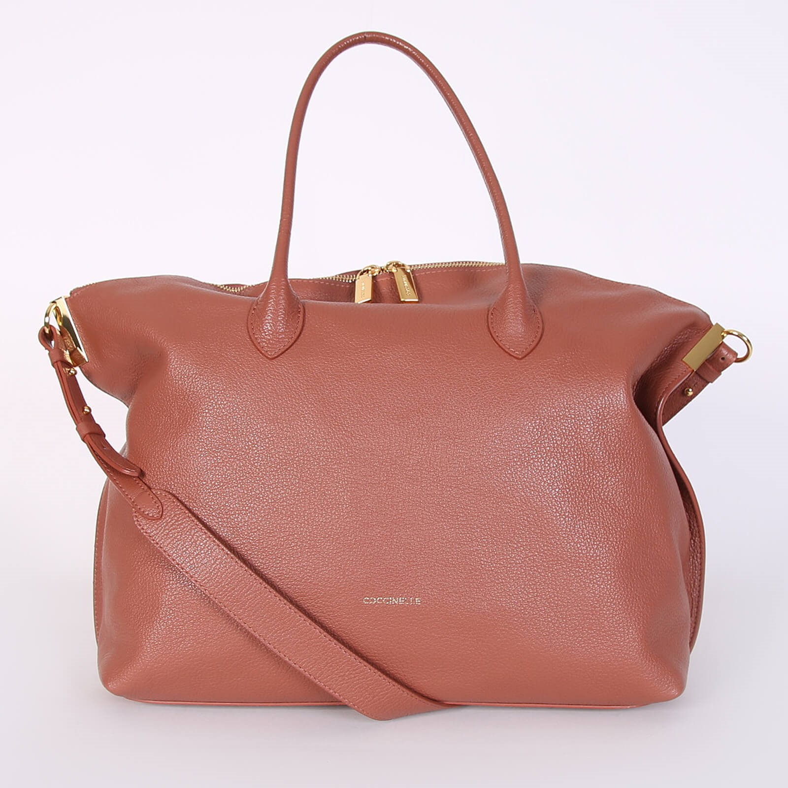 Coccinelle Estelle Large Grainy Leather Top Zip Bag Cinnamon