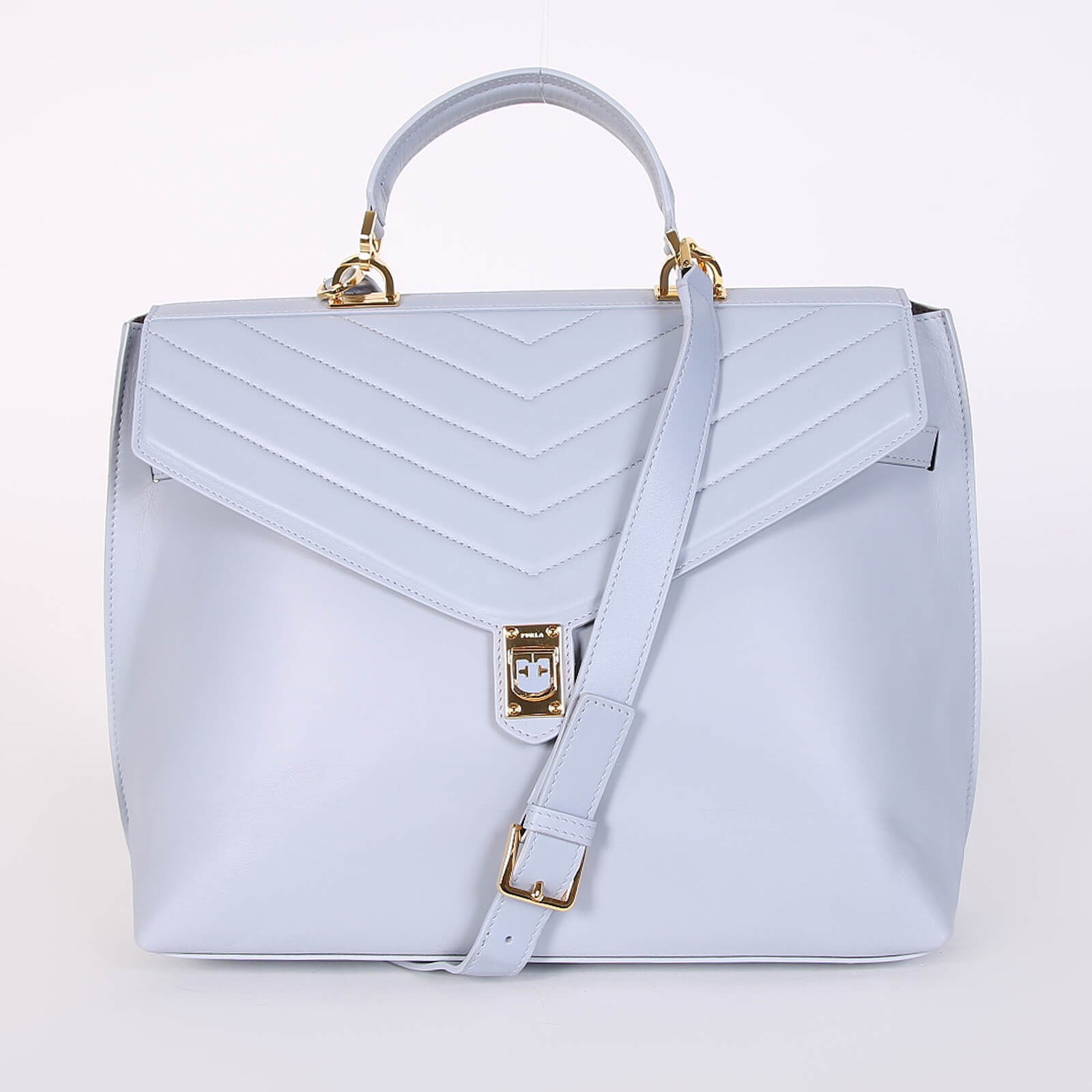 Furla Tortona Large Calfskin Top Handle Bag Light Blue www.luxurybags