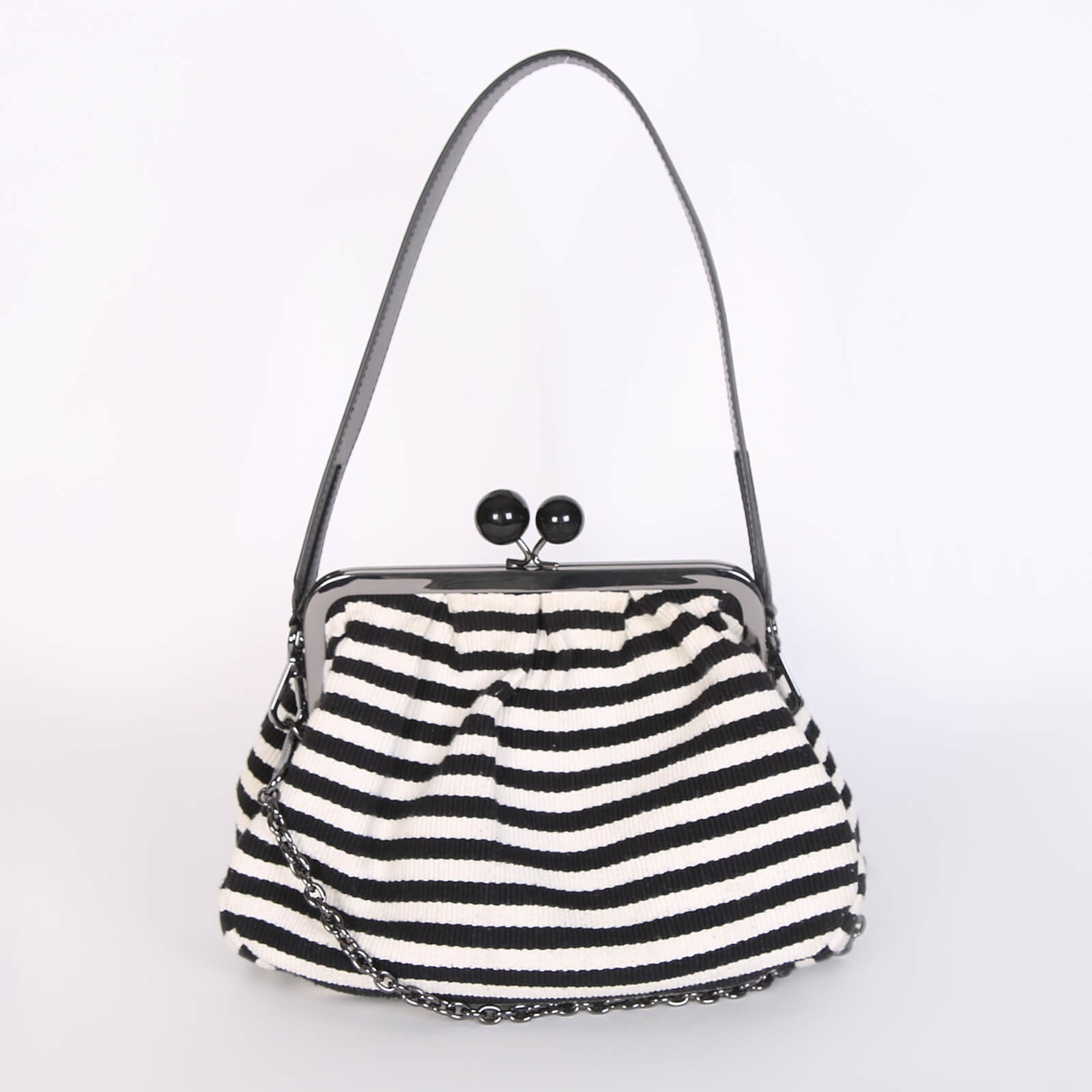 Black white striped handbag sale