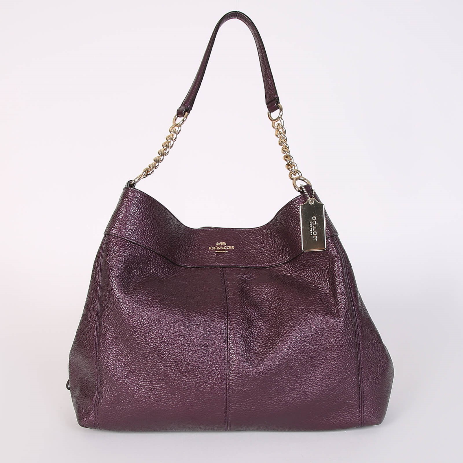 Coach Lexy Metallic Leather Chain Shoulder Bag Purple www.luxurybags