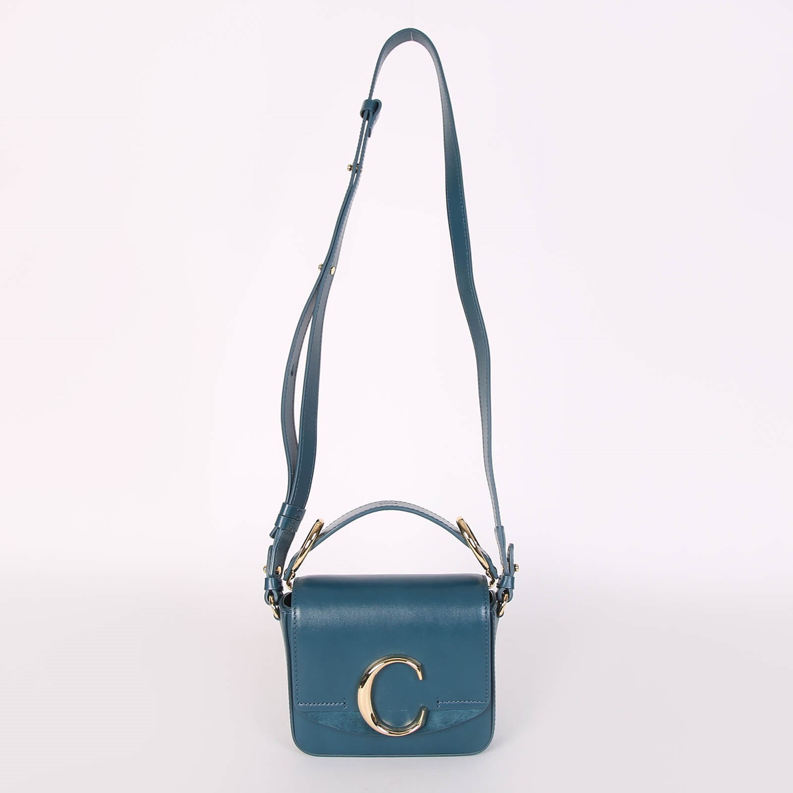 Chloe Chloe C Mini Shiny Suede Calfskin Bag Petrol www.luxurybags