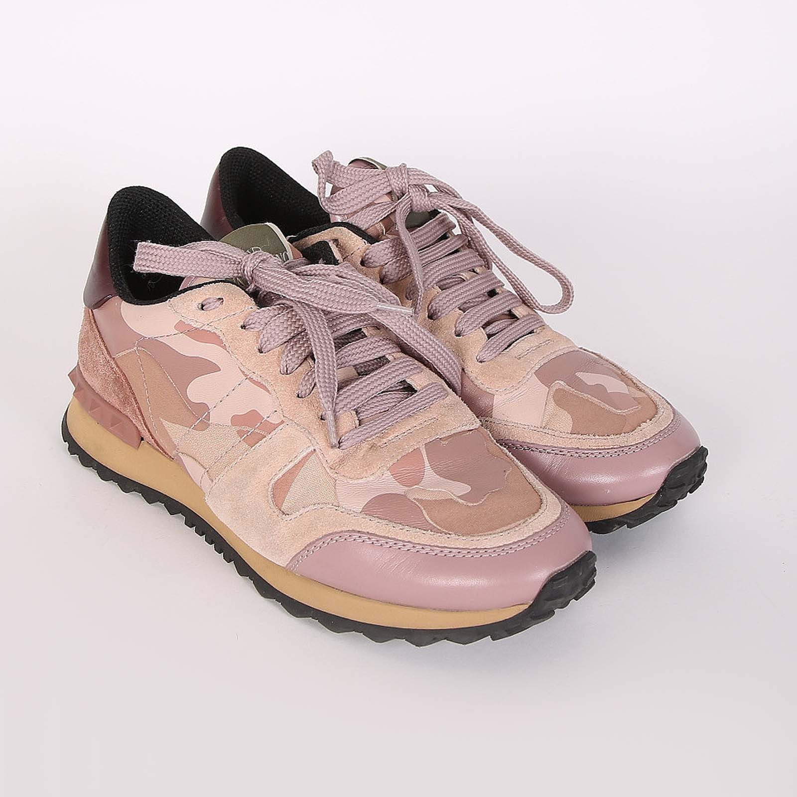 Valentino Camouflage Rockstud Leather Sneakers Pink 36 5 www.luxurybags