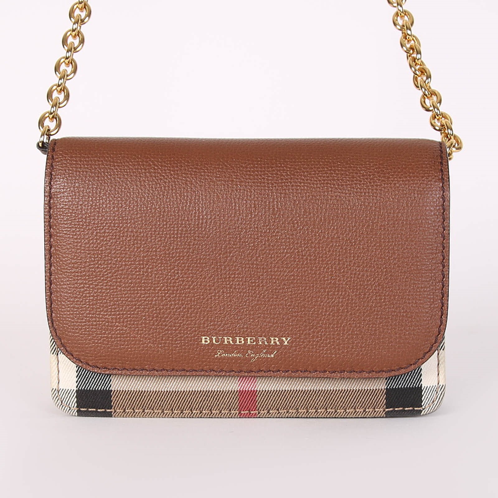 Burberry Hampshire House Check Derby Leather Crossbody Brown www.luxurybags